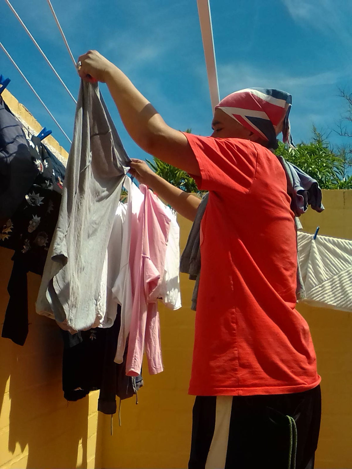 Freshly washed laundry hung neatly to dry